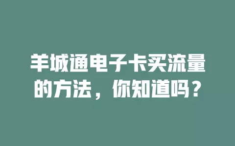 羊城通电子卡买流量的方法，你知道吗？