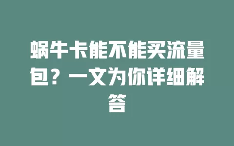 蜗牛卡能不能买流量包？一文为你详细解答