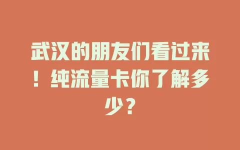 武汉的朋友们看过来！纯流量卡你了解多少？