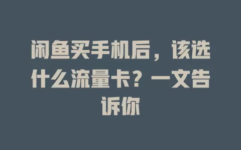 闲鱼买手机后，该选什么流量卡？一文告诉你
