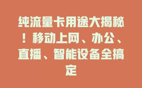 纯流量卡用途大揭秘！移动上网、办公、直播、智能设备全搞定