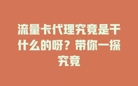 流量卡代理究竟是干什么的呀？带你一探究竟