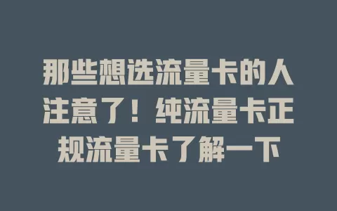 那些想选流量卡的人注意了！纯流量卡正规流量卡了解一下