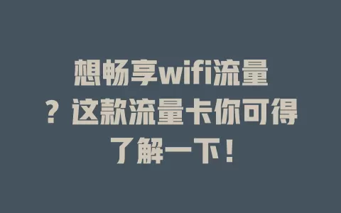 想畅享wifi流量？这款流量卡你可得了解一下！