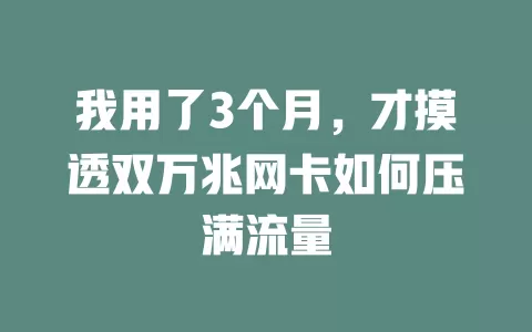 我用了3个月，才摸透双万兆网卡如何压满流量