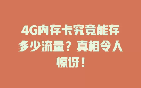 4G内存卡究竟能存多少流量？真相令人惊讶！