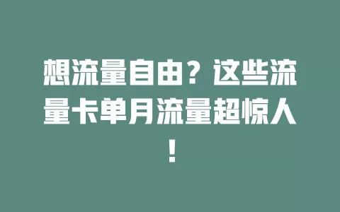 想流量自由？这些流量卡单月流量超惊人！