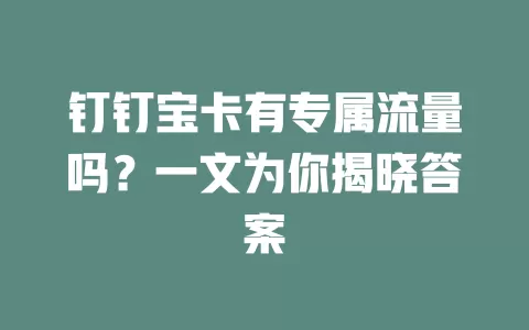 钉钉宝卡有专属流量吗？一文为你揭晓答案