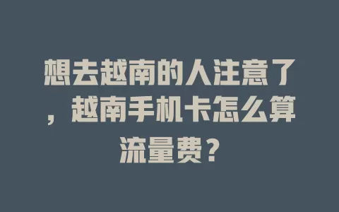 想去越南的人注意了，越南手机卡怎么算流量费？