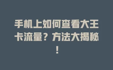 手机上如何查看大王卡流量？方法大揭秘！