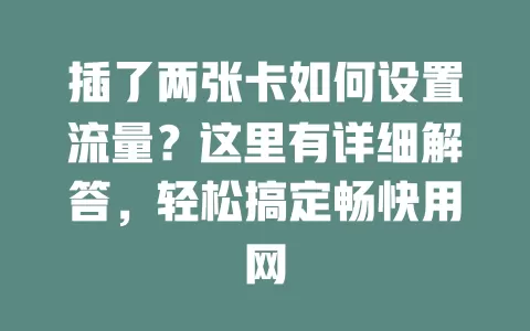 插了两张卡如何设置流量？这里有详细解答，轻松搞定畅快用网