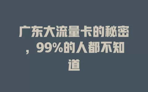 广东大流量卡的秘密，99%的人都不知道