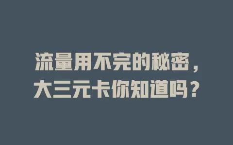 流量用不完的秘密，大三元卡你知道吗？