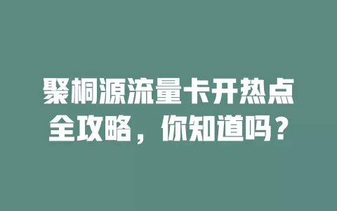 聚桐源流量卡开热点全攻略，你知道吗？