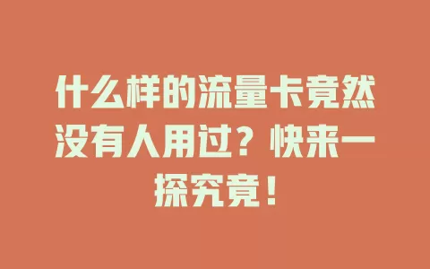 什么样的流量卡竟然没有人用过？快来一探究竟！
