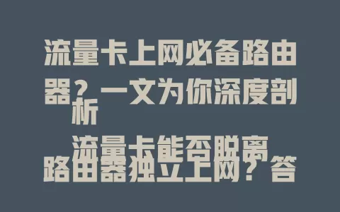 流量卡上网必备路由器？一文为你深度剖析
流量卡能否脱离路由器独立上网？答案全在这儿
流量卡上网，真的必须依赖路由器吗？真相揭秘