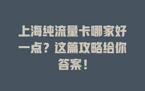 上海纯流量卡哪家好一点？这篇攻略给你答案！