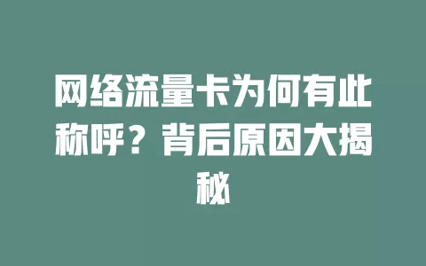 网络流量卡为何有此称呼？背后原因大揭秘