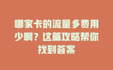 哪家卡的流量多费用少啊？这篇攻略帮你找到答案