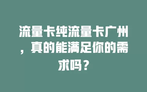流量卡纯流量卡广州，真的能满足你的需求吗？