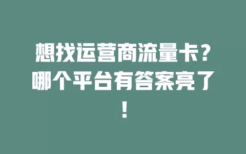 想找运营商流量卡？哪个平台有答案亮了！