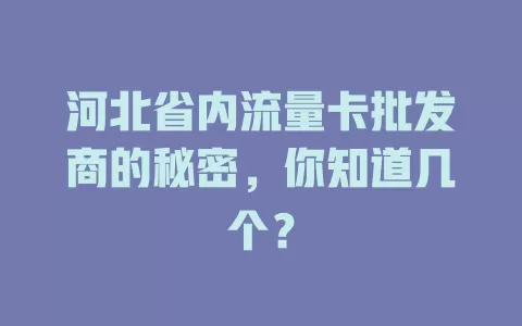 河北省内流量卡批发商的秘密，你知道几个？