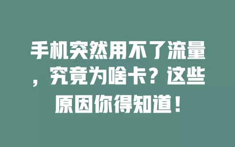 手机突然用不了流量，究竟为啥卡？这些原因你得知道！