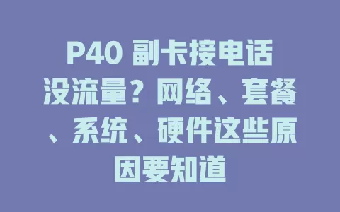 P40 副卡接电话没流量？网络、套餐、系统、硬件这些原因要知道
