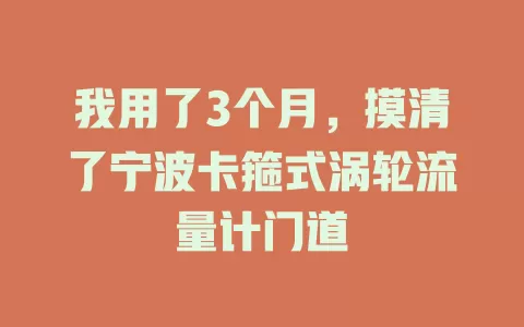 我用了3个月，摸清了宁波卡箍式涡轮流量计门道