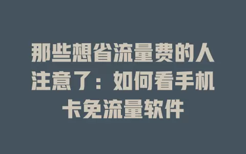 那些想省流量费的人注意了：如何看手机卡免流量软件