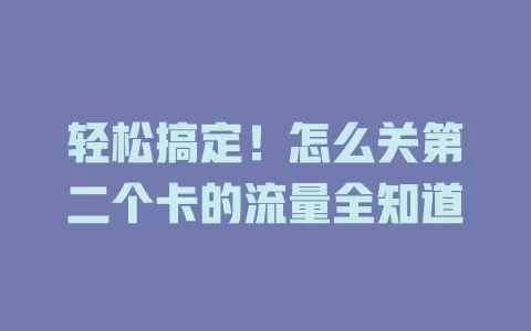 轻松搞定！怎么关第二个卡的流量全知道