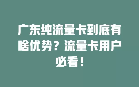 广东纯流量卡到底有啥优势？流量卡用户必看！
