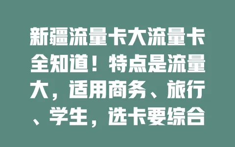 新疆流量卡大流量卡全知道！特点是流量大，适用商务、旅行、学生，选卡要综合看流量额度、速度和费用