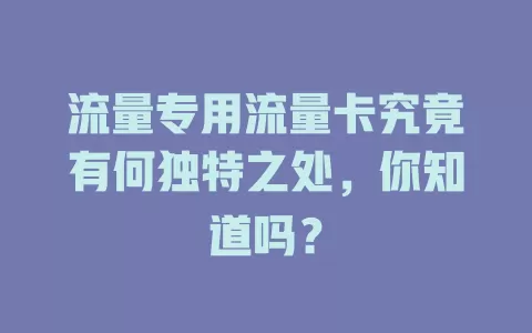 流量专用流量卡究竟有何独特之处，你知道吗？
