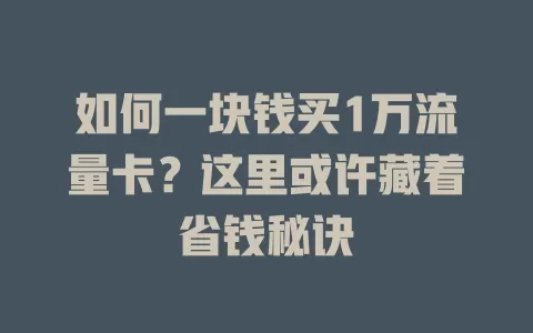如何一块钱买1万流量卡？这里或许藏着省钱秘诀