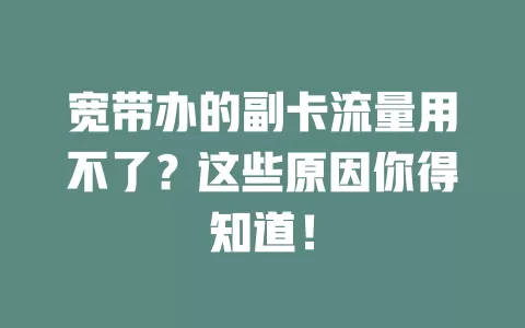 宽带办的副卡流量用不了？这些原因你得知道！