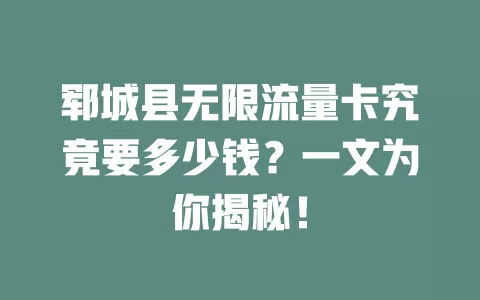 郓城县无限流量卡究竟要多少钱？一文为你揭秘！