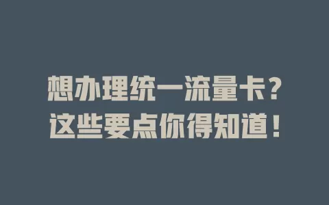 想办理统一流量卡？这些要点你得知道！