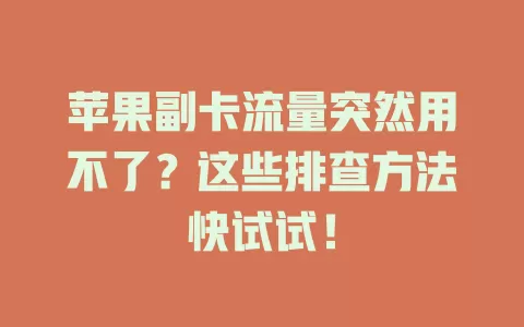 苹果副卡流量突然用不了？这些排查方法快试试！