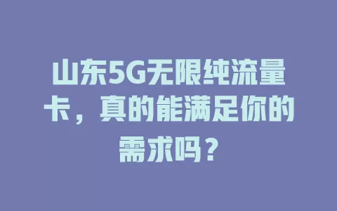 山东5G无限纯流量卡，真的能满足你的需求吗？