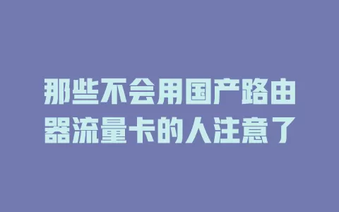 那些不会用国产路由器流量卡的人注意了
