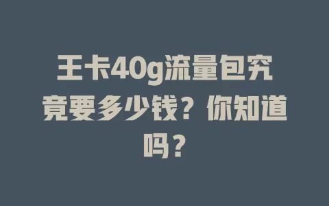 王卡40g流量包究竟要多少钱？你知道吗？