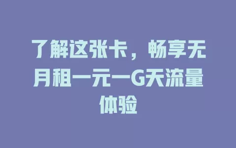 了解这张卡，畅享无月租一元一G天流量体验