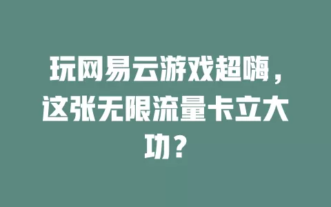 玩网易云游戏超嗨，这张无限流量卡立大功？