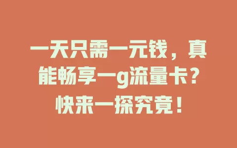 一天只需一元钱，真能畅享一g流量卡？快来一探究竟！