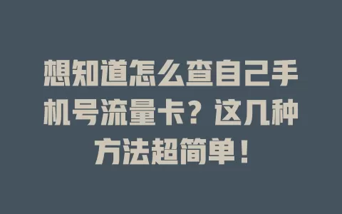 想知道怎么查自己手机号流量卡？这几种方法超简单！