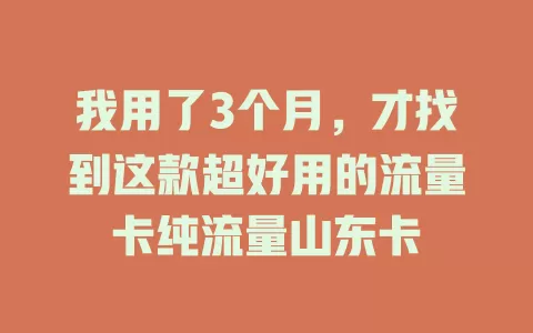我用了3个月，才找到这款超好用的流量卡纯流量山东卡