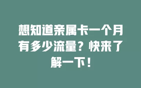 想知道亲属卡一个月有多少流量？快来了解一下！