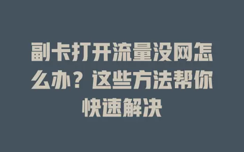 副卡打开流量没网怎么办？这些方法帮你快速解决