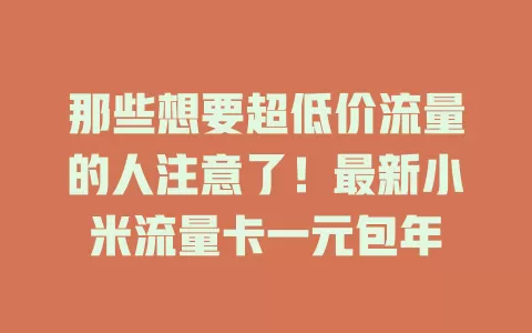 那些想要超低价流量的人注意了！最新小米流量卡一元包年